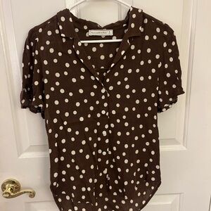 Abercrombie & Fitch Brown and Cream Polka Dot Button-Front Shirt